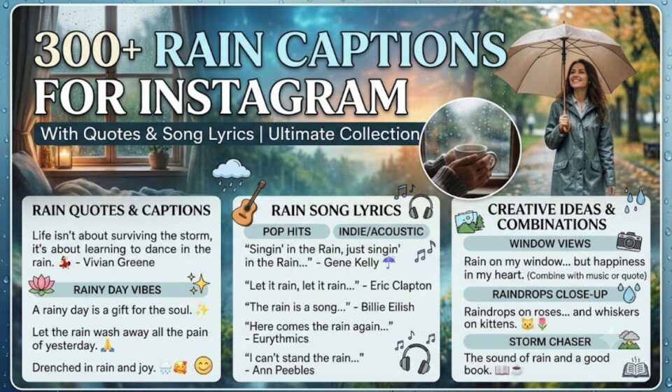 300+ Rain Captions for Instagram with Quotes and Song Lyrics