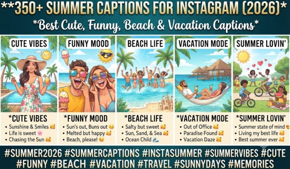 350+ Summer Captions for Instagram (2026) | Best Cute, Funny, Beach & Vacation Captions