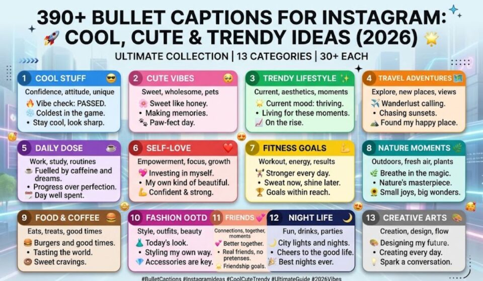 390+ Bullet Captions for Instagram: Cool, Cute & Trendy Ideas (2026)