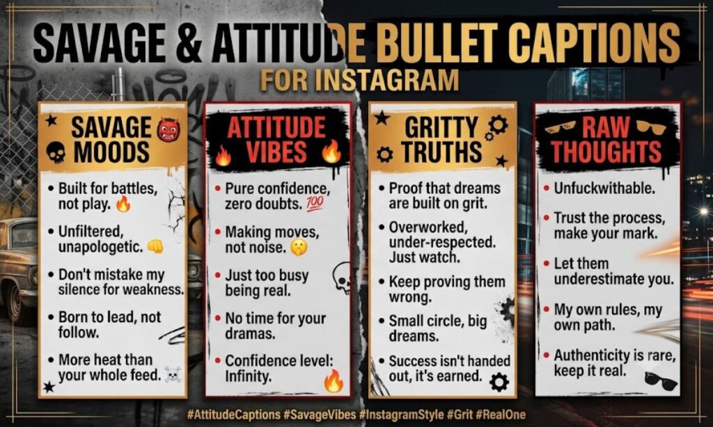 Savage & Attitude Bullet Captions for Instagram