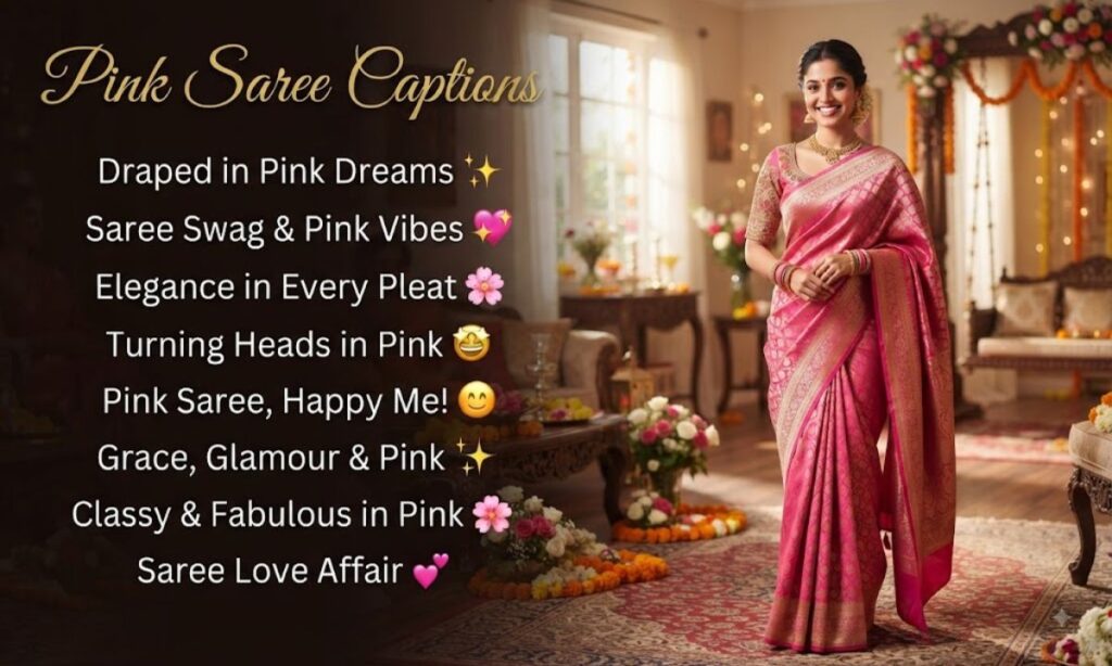 Pink Saree Captions