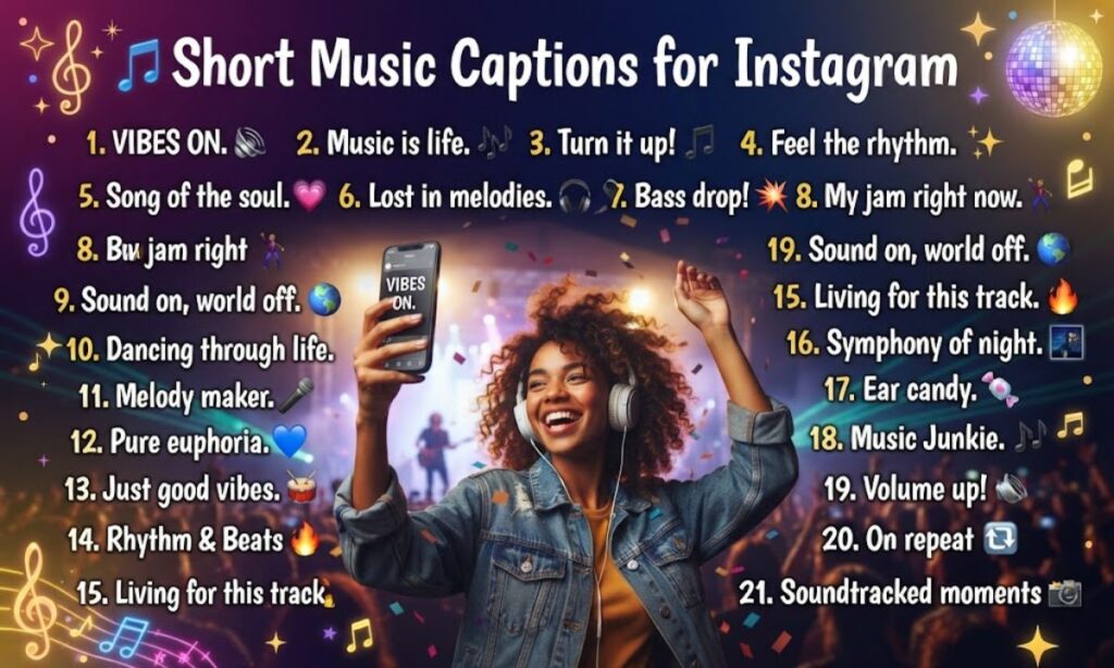 🎵 Short Music Captions for Instagram