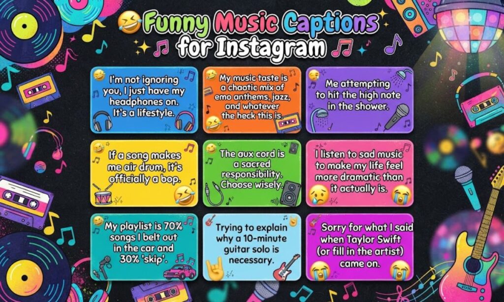 😂 Funny Music Captions for Instagram