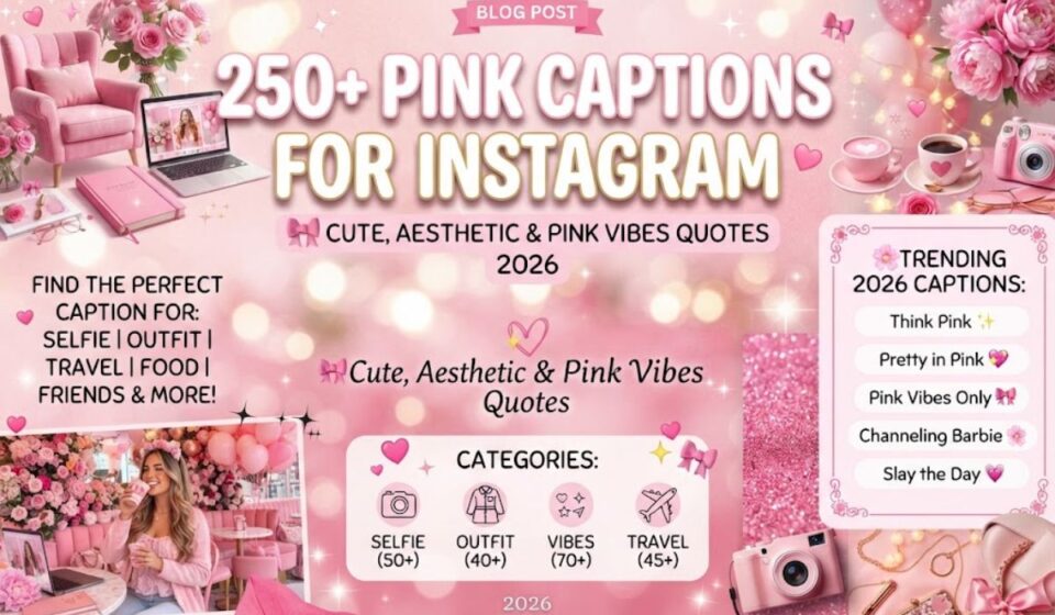 250+ Pink Captions for Instagram 🎀 Cute, Aesthetic & Pink Vibes Quotes 2026