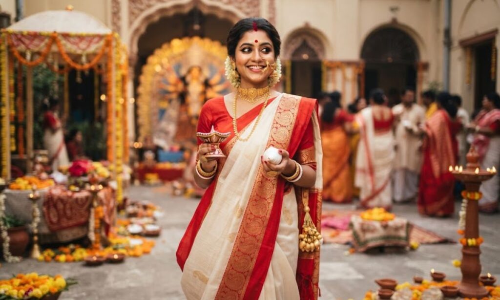 Caption for Bengali Saree Look