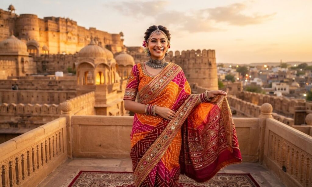 Captions for Rajasthani Saree Look