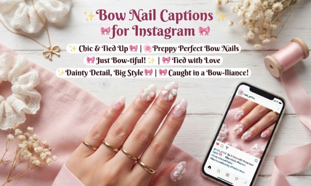 ✨ 14. Bow Nail Captions for Instagram 🎀